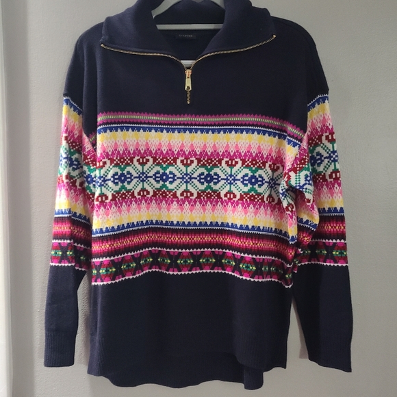 Talbots Half-Zip Mockneck Sweater - Stripe Fair Isle size Large petite - Picture 8 of 13